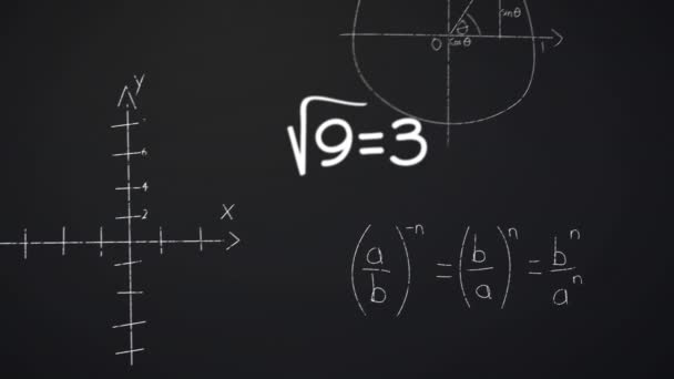 Animación Ecuaciones Matemáticas Sobre Fondo Negro Educación Global Conexiones Procesamiento — Vídeos de Stock