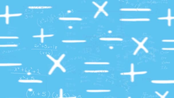 Animation Mathematical Equations Blue Background School Education Digital Interface Concept — Stockvideo