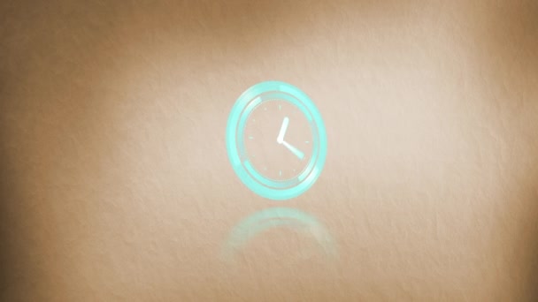 Animación Reloj Azul Sobre Fondo Marrón Paso Del Tiempo Color — Vídeos de Stock