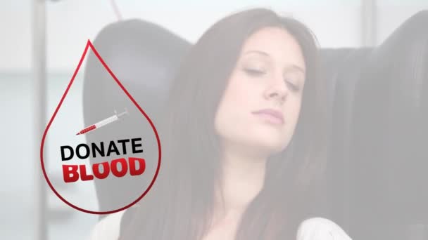 Animation Blood Drop Donate Blood Text Caucasian Female Patient Blood — Stock Video