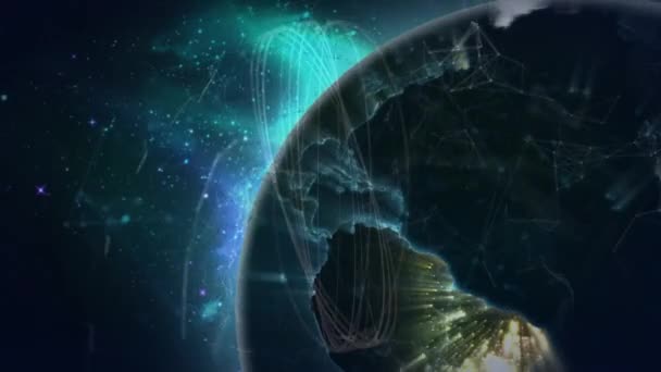 环球运动的动画和连接的网络 全球商业 连接和数字视频接口概念 — 图库视频影像
