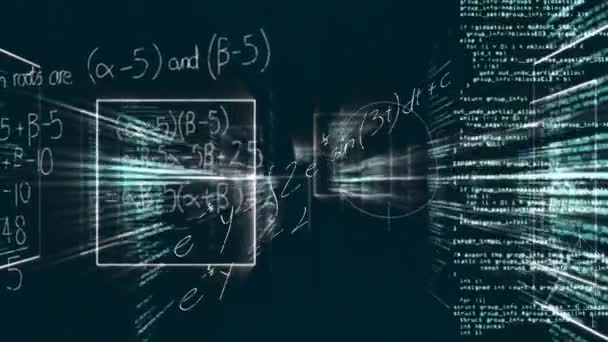 Animation Mathematical Equations Data Processing Black Background — Vídeo de stock