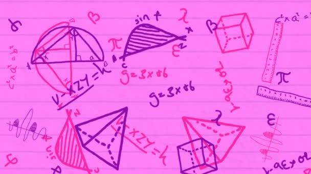 Animation Mathematical Equations Pink Background Global Education Connections Data Processing — Stock Video