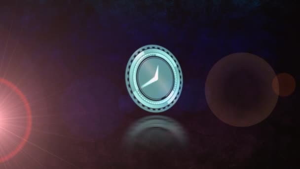 Animation Clock Moving Light Spots Black Background Global Business Digital — Wideo stockowe