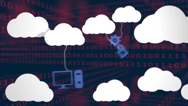 Animace Ikon Cloudu Zpracování Dat Tmavém Pozadí Globální Technologie Cloud — Stock video