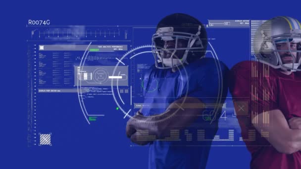 Animação Radar Processamento Dados Sobre Dois Jogadores Futebol Americano Fundo — Vídeo de Stock