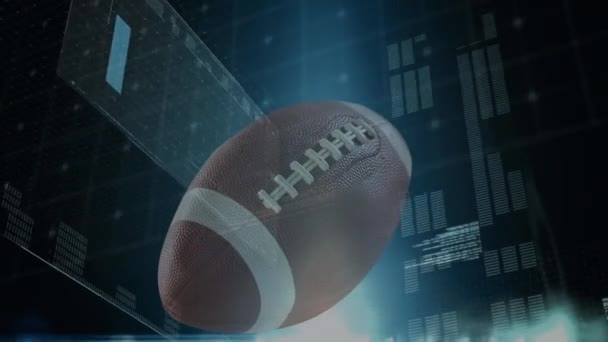 Animation American Football Ball Data Processing Black Background Global Sports — Stockvideo