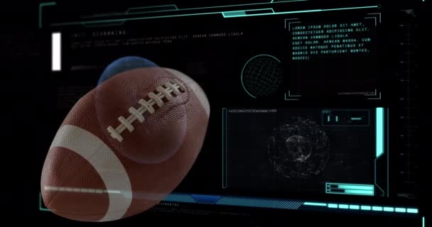 Animation American Football Ball Data Processing Black Background Global Sports — 图库视频影像