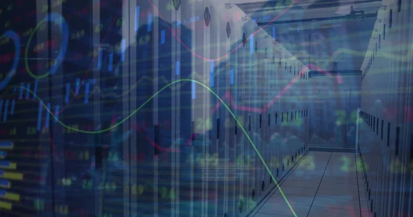 Bild Digitalt Gränssnitt Och Databehandling Över Serverrum Global Verksamhet Ekonomi — Stockfoto
