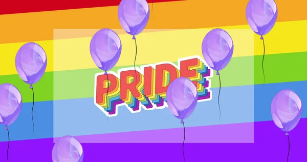 虹の背景に誇りと風船のイメージ Lgbtの権利や男女平等をデジタルで生成した画像を — ストック写真