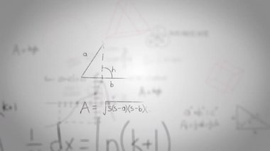 Beyaz arkaplan üzerinde matematiksel denklemlerin animasyonu. okul, eğitim ve dijital arayüz kavramı dijital olarak oluşturulmuş video.