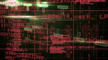 Karanlık arka planda bilimsel veri işleme animasyonu. Dijital ortamda üretilmiş küresel bilim ve teknoloji kavramı.