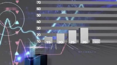 Karanlık arka planda finansal veri işleme animasyonu. küresel bağlantılar, veri işleme ve dijital arayüz konsepti dijital olarak oluşturulmuş video.