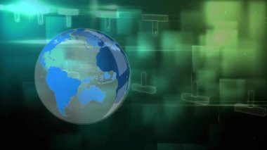 Animation of globe over dna strand and data processing. global connections, business, digital interface, technology and networking concept digitally generated video.