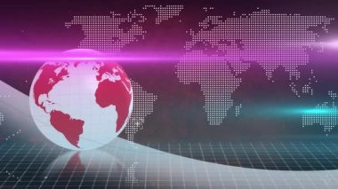 Animation of globe and light trails with world map on black background. global business and digital interface concept digitally generated video.