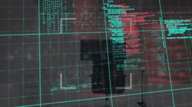 Veri işleme ve ofis üzerindeki beyaz çerçevenin animasyonu. küresel iş ve dijital arayüz kavramı dijital olarak oluşturulmuş video.