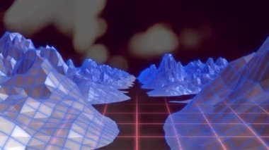 Animation of digital mountains over blurred background. global business, connections, digital interface and technology concept digitally generated video.