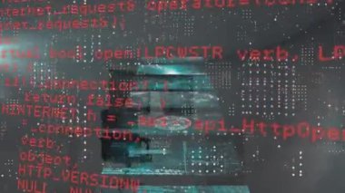 Ofis üzerinde veri işleme ve dijital ekranların animasyonu. küresel iş ve dijital arayüz kavramı dijital olarak oluşturulmuş video.