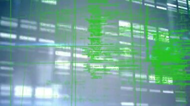 Karanlık arka planda bilimsel veri işleme animasyonu. Dijital ortamda üretilmiş küresel bilim ve teknoloji kavramı.