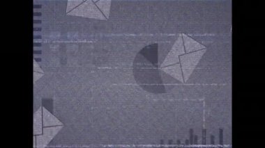 Animation of interference over data processing and envelopes. data processing and digital interface concept digitally generated video.