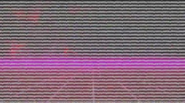 Siyah arkaplandaki neon hatları üzerindeki bozulma animasyonu. veri işleme ve teknoloji konsepti dijital olarak oluşturulmuş video.