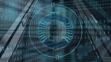 Animation of data processing and clock over server room. global connections, business, digital interface, technology and networking concept digitally generated video.