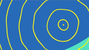 Animation of colourful moving circles and shapes on blue background. teaching and education concept digitally generated video.