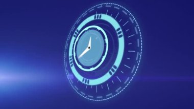 Koyu mavi arka plandaki saatin animasyonu. zaman geçişi, renk ve hareket kavramı dijital olarak oluşturulmuş video.