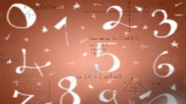 Animation of mathematical equations on pink background. school, education and digital interface concept digitally generated video.