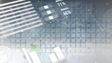 Karanlık arka planda finansal veri işleme animasyonu. küresel bağlantılar, veri işleme ve dijital arayüz konsepti dijital olarak oluşturulmuş video.