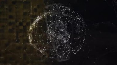 Bağlantı ağı üzerinden dijital beynin animasyonu. küresel iş, finans, bağlantılar ve dijital arayüz konsepti dijital olarak oluşturulmuş video.