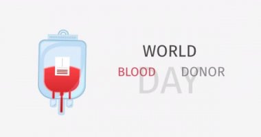 Kan torbası üzerinde dünyaca ünlü kan bağışı günü metni. Kan bağışı günü konsepti dijital olarak oluşturulmuş video.