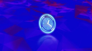 Koyu mavi arka plandaki saatin animasyonu. zaman geçişi, renk ve hareket kavramı dijital olarak oluşturulmuş video.