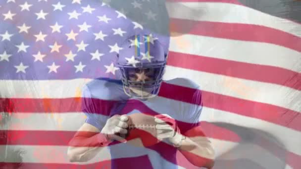 Animace Americké Vlajky Nad Americkým Fotbalistou Globální Sportovní Soutěžní Vlastenecký — Stock video