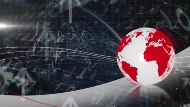 Анимация Земного Шара Над Обработкой Данных Сетью Соединений Глобальные Подключения — стоковое видео