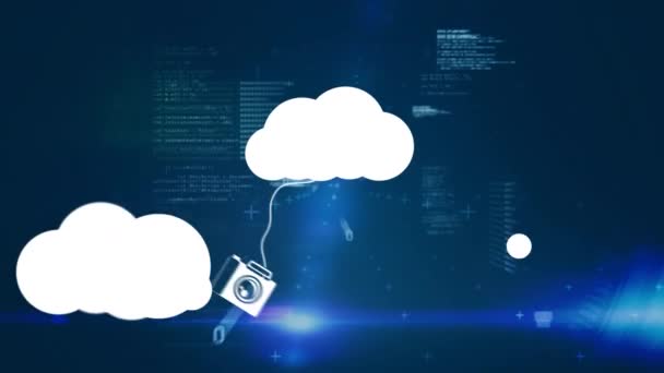 Animation Des Icônes Cloud Traitement Des Données Sur Fond Sombre — Video