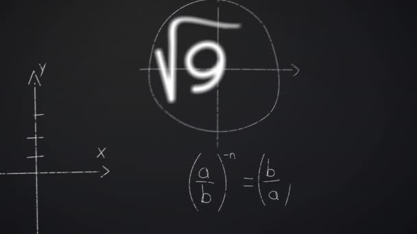 Animación Ecuaciones Matemáticas Sobre Fondo Negro Educación Global Conexiones Procesamiento — Vídeos de Stock