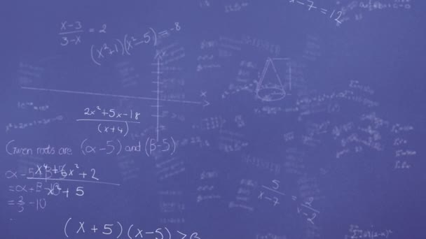 Animación Ecuaciones Matemáticas Sobre Fondo Azul Educación Global Conexiones Procesamiento — Vídeos de Stock