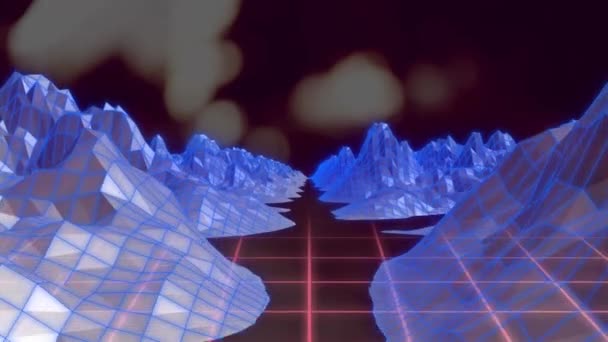 Animation Digital Mountains Blurred Background Global Business Connections Digital Interface — Vídeos de Stock