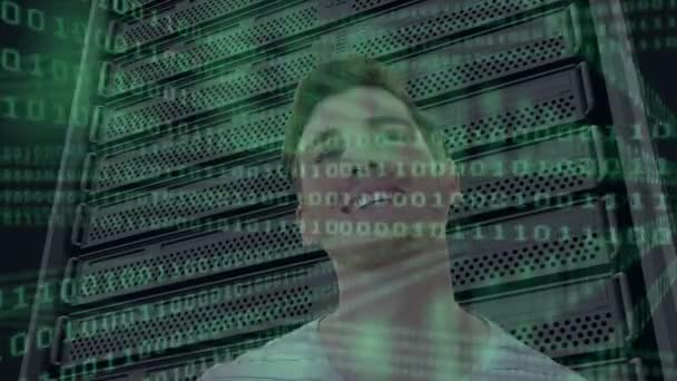 Animation Der Datenverarbeitung Über Geschäftsmann Serverraum Globale Verbindungen Business Digitale — Stockvideo