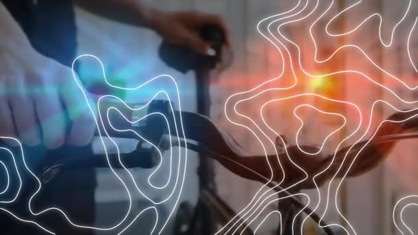 Animation Lignes Blanches Sur Homme Caucasien Marchant Vélo Concept Global — Video
