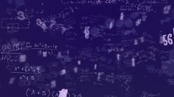 Animación Ecuaciones Matemáticas Sobre Fondo Azul Educación Global Conexiones Procesamiento — Vídeo de stock