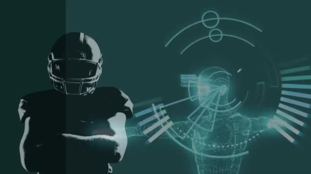 Animação Jogador Futebol Americano Sobre Círculos Processamento Dados Diversos Sobre — Vídeo de Stock