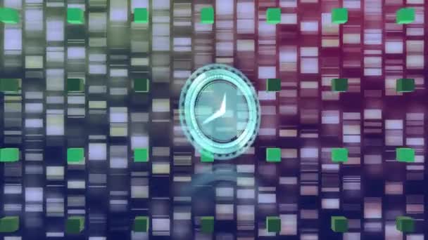 Animación Del Reloj Sobre Procesamiento Datos Científicos Concepto Global Investigación — Vídeos de Stock