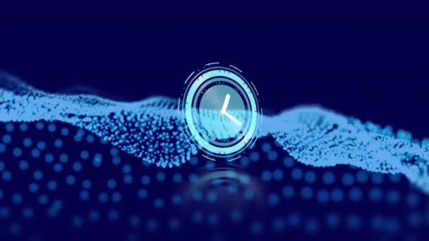 Animation Clock Wave Dark Blue Background Time Passing Colour Movement — Stockvideo