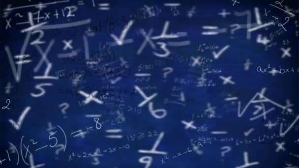 Animation Mathematical Equations Blue Background School Education Digital Interface Concept — Stockvideo