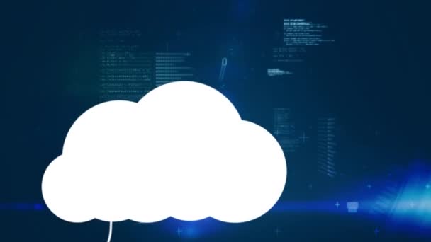 Animatie Van Cloud Pictogrammen Gegevensverwerking Donkere Achtergrond Wereldwijde Technologie Cloud — Stockvideo