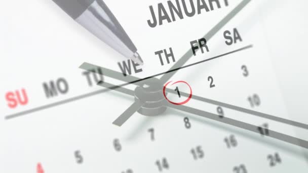 Animation Clock Moving Calendar White Background New Year Day Celebration — Stok video