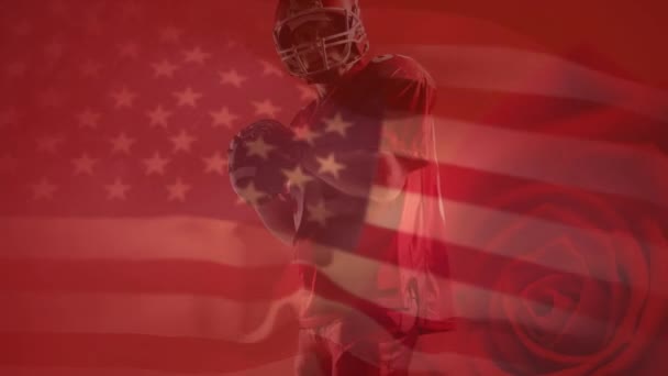 Animace Amerického Fotbalisty Nad Růží Americkou Vlajkou Globální Sportovní Soutěžní — Stock video
