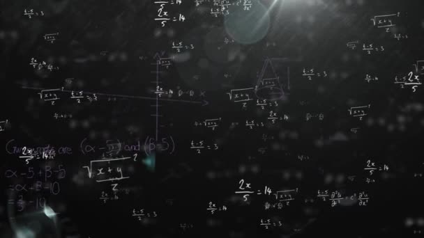 Animation Mathematical Equations Black Background School Education Digital Interface Concept — Vídeo de Stock